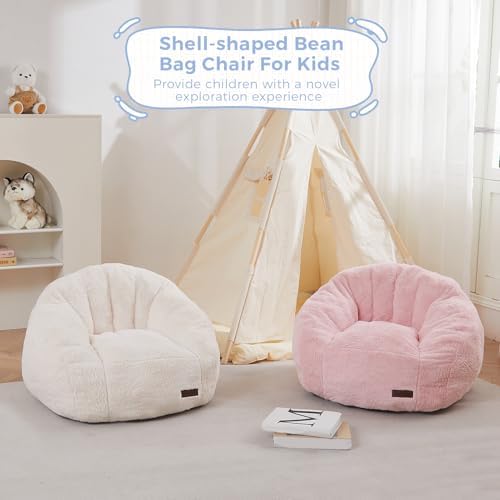 MAXYOYO Bean Bag Chair for Kids, Shell Shaped Bean Bag Couch for Boys and Girls, Toddler Chair Bean Bag Sofa for Playroom, Nursery Room, Pink