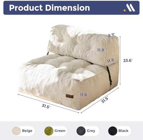 MAXYOYO Adjustable Floor Sofa Couch with Pillow, Multi-Functional Bean Bag Bed, 5-Position Foldable Lazy Sofa Sleeper Bed with Armrest, Versatile Floor Seating for Reading Gaming, Green, Single