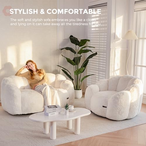 MAXYOYO Bean Bag Chair for Adults, Floral Shaped Bean Bag Sofa, Ultra Soft Faux Fur Floor Sofa, Large Reading Chair for Living Room Bedroom, Beige, Single
