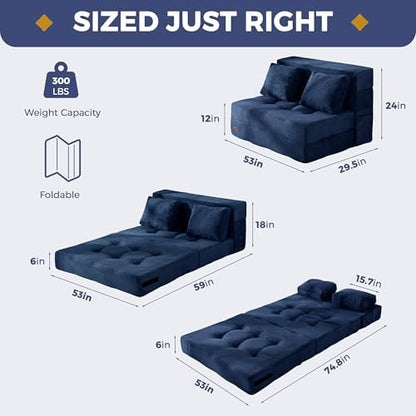 MAXYOYO Convertible Sofa Bed, Fold Out Loveseat Sleeper Sofa with Pillow, 4 in 1 Tufted Folding Couch Bed Foam Floor Couch, Lazy Chair for Living Room Bedroom Guest Room, Dark Grey