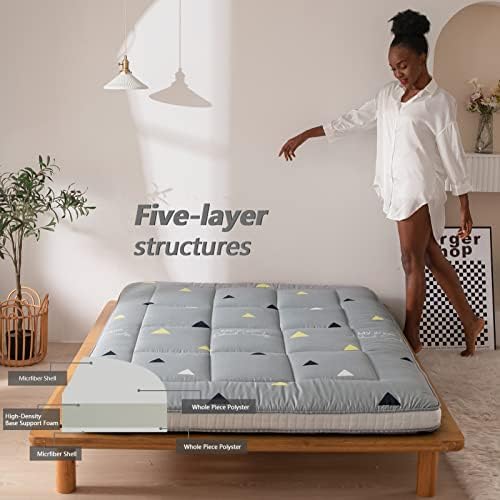 MAXYOYO Black Moon and Star Futon Mattress, Japanese Floor Mattress Quilted Bed Mattress Topper, Extra Thick Folding Sleeping Pad Breathable Floor Lounger Guest Bed for Camping Couch, Twin