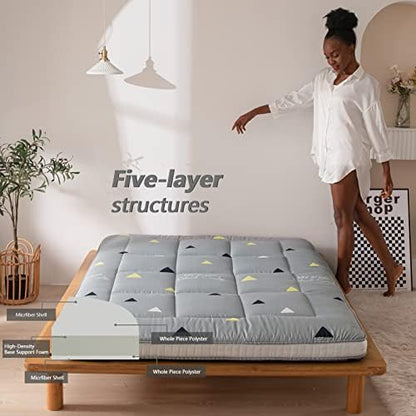 MAXYOYO Black Moon and Star Futon Mattress, Japanese Floor Mattress Quilted Bed Mattress Topper, Extra Thick Folding Sleeping Pad Breathable Floor Lounger Guest Bed for Camping Couch, Twin