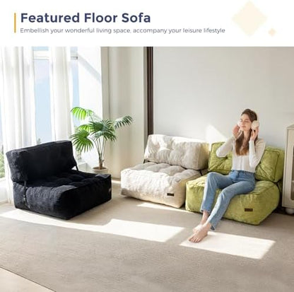 MAXYOYO Adjustable Floor Sofa Couch with Pillow, Multi-Functional Bean Bag Bed, 5-Position Foldable Lazy Sofa Sleeper Bed with Armrest, Versatile Floor Seating for Reading Gaming, Green, Single