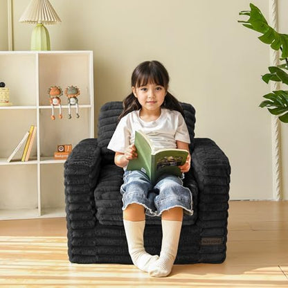 MAXYOYO Kids Bean Bag Chair, Comfy Faux Fur Bean Bag Sofa with Filler, Upholstered Floor Sofa with Pillows and Armrests, Lazy Floor Chair Couch for Boys and Girls, Pink