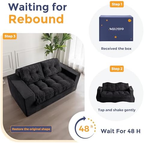 MAXYOYO Bean Bag Chair for Adults, Upholstered Floor Sofa with Armrests, Loveseat Boneless Couch with Tufted Cushion &amp; Backrest, Sofa in A Box, Large Bean Bag Couch for Bedroom Living Room, Dark Grey