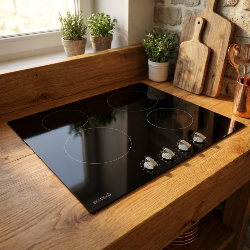Table Vitrocéramique Manettes - Boutons - 4 Foyers - 6000W