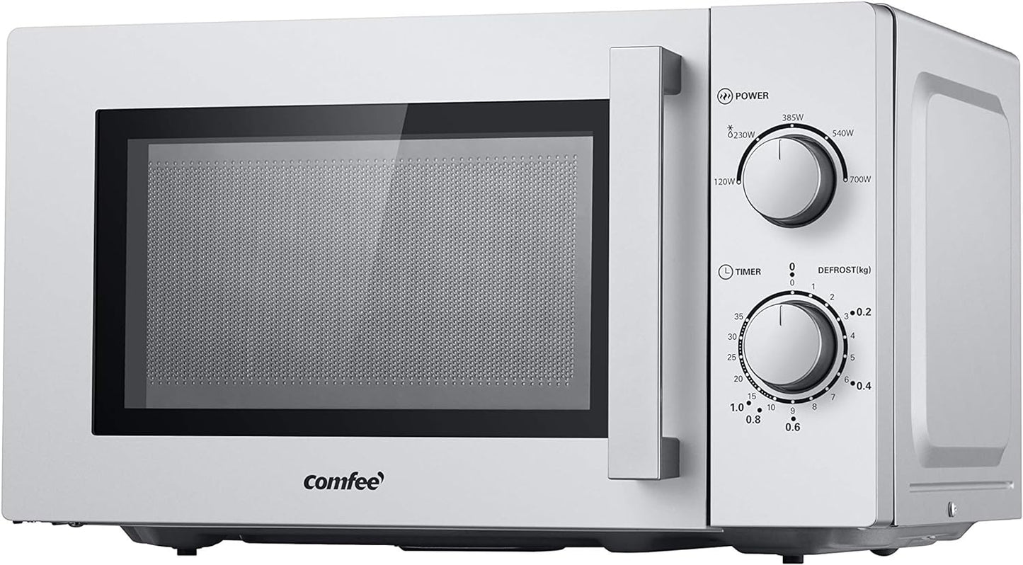 CMSN 20 Si Micro-Ondes, 5 Niveaux De Puissance, Éclairage Intérieur, Dégivrage Facile, Easy Degivrage, Plateau Rotatif À 360 °, 20 L/700 W, Mécanique, Argent