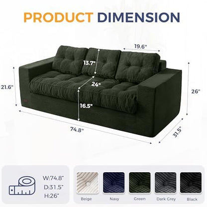 MAXYOYO Bean Bag Chair for Adults, Upholstered Floor Sofa with Armrests, Loveseat Boneless Couch with Tufted Cushion &amp; Backrest, Sofa in A Box, Large Bean Bag Couch for Bedroom Living Room, Dark Grey