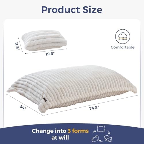 MAXYOYO Giant Bean Bag Chair with Pillow, 3 in 1 Convertible Bean Bag Chair for Adults with Removable Cover, Floor Cushion Stuffed Floor Lounger for Living Room Bedroom, Grey