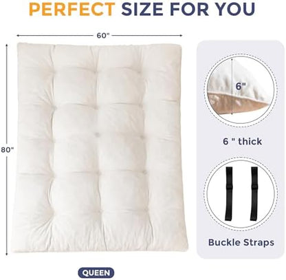 MAXYOYO Japanese Floor Mattress Full Size, 6" Foldable Futon Mattress Tufted Roll Up Floor Bed, Thick Chenille Tatami Mat Sleeping Pad for Camping Guest Room Dormitory Bedroom RV, Navy