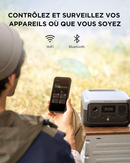Station Électrique Portable  RIVER 2, Batterie Lifep04, 256 Wh/Charge Rapide En 1 Heure, Sortie 600 W Max, Générateur Solaire Pour Camping Extérieur/Camping-Cars Avec Câble Solaire | Charge Rapide En 1 Heure, Batterie Nomade Sortie 600 W Max, Générateur S