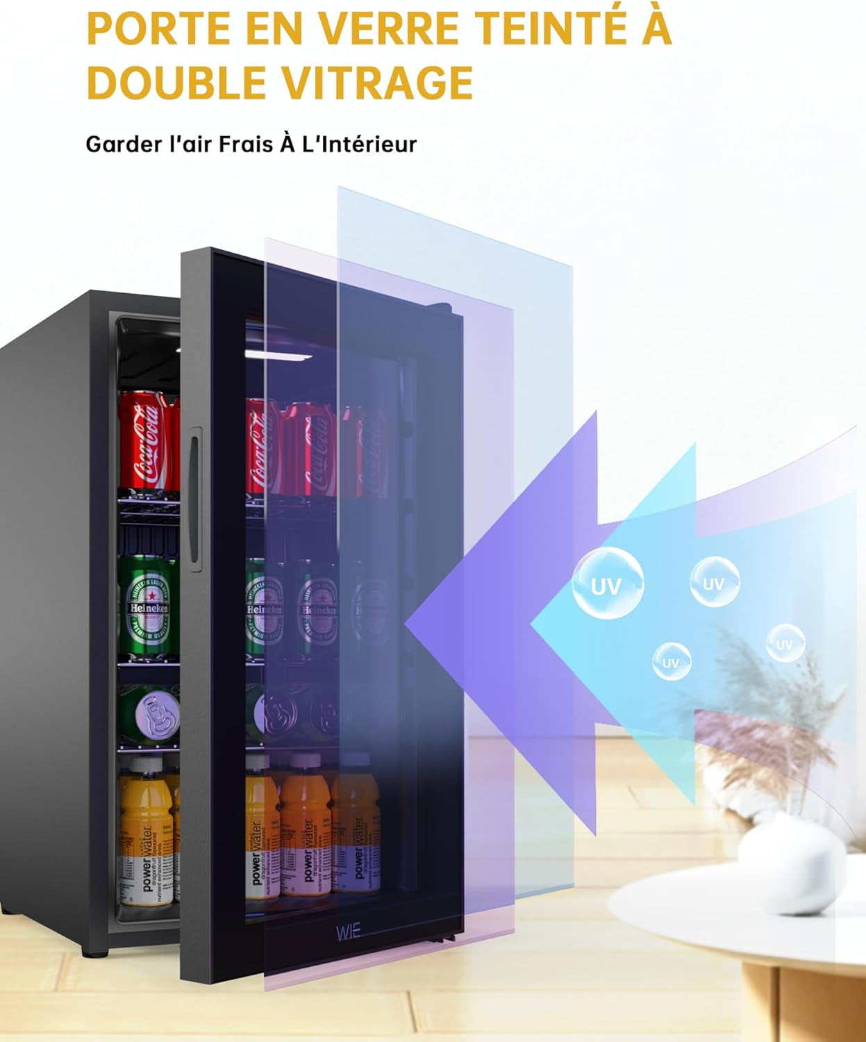 Mini Réfrigérateur Boissons 63L Mini Frigo De Chambre Avec Double Porte Vitrée, Etagères Réglables, Silencieux Petit Frigo Pour Maison/Chambre/Bureau/Cuisine