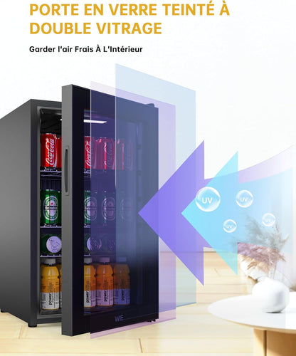 Mini Réfrigérateur Boissons 63L Mini Frigo De Chambre Avec Double Porte Vitrée, Etagères Réglables, Silencieux Petit Frigo Pour Maison/Chambre/Bureau/Cuisine