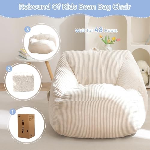 MAXYOYO Kids Bean Bag Chair, Bean Bag Couch with Handle, Comfy Toddler Chair for Boys and Girls, Accent Sofa Chair with Pocket for Gaming Reading Relaxing, Pink