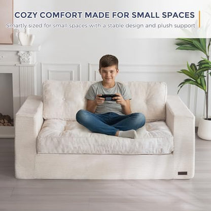MAXYOYO Bean Bag Chair for Adults, Upholstered Floor Sofa with Armrests, Loveseat Boneless Couch with Tufted Cushion &amp; Backrest, Sofa in A Box, Large Bean Bag Couch for Bedroom Living Room, Dark Grey