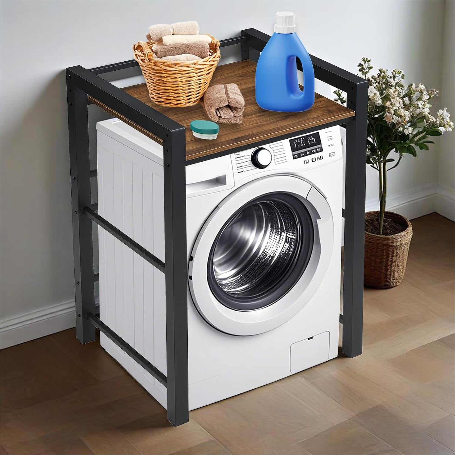 Meuble Machine À Laver Et Seche Linge, 3 Réglable En Hauteur, Kit D'Empilage Pour Lave-Linge Et Sèche-Linge À Chargement Frontal, Meuble Machine À Laver, Capacité Charge 300Kg (Nori)