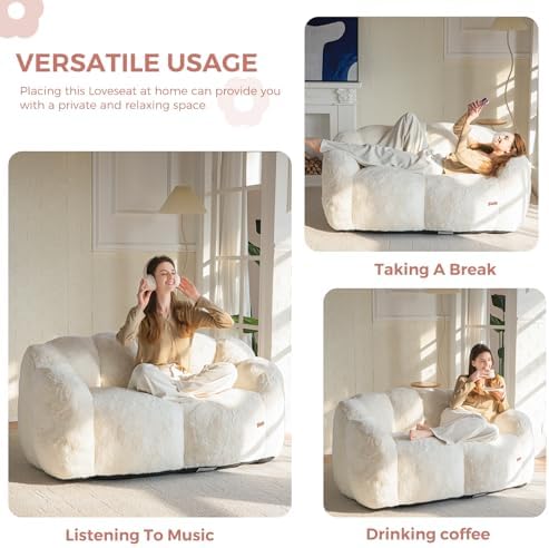 MAXYOYO Bean Bag Chair for Adults, Floral Shaped Bean Bag Sofa, Ultra Soft Faux Fur Floor Sofa, Large Reading Chair for Living Room Bedroom, Beige, Single