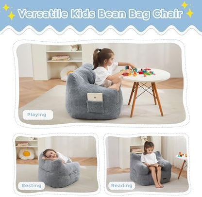 MAXYOYO Kids Sherpa Bean Bag Chair, Boucle Toddler Chair Toddler Bean Bag Couch for Girls and Boys, Teddy Lazy Sofa with Pocket for Playing, Green