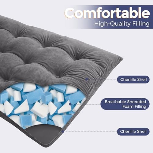 MAXYOYO Japanese Floor Mattress Full Size, 6" Foldable Futon Mattress Tufted Roll Up Floor Bed, Thick Chenille Tatami Mat Sleeping Pad for Camping Guest Room Dormitory Bedroom RV, Navy