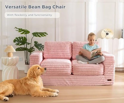 MAXYOYO Giant Bean Bag Chair for Adults, Upholstered Loveseat Floor Sofa with Pillows and Armrests, Large Bean Bag Sofa Plush Chair Bean Bag Couch for Bedroom Living Room, Grey