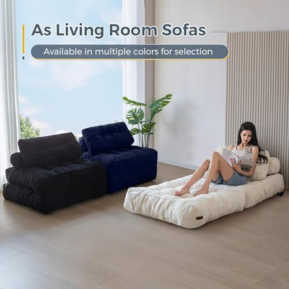 MAXYOYO Folding Sofa Bed, Convertible Sleeper Chair with Pillow Foldable Mattress with Back Support, Portable Fold Out Chair Bed Comfy Floor Sofa Lounge for Living Room Bedroom, Dark Grey, Single