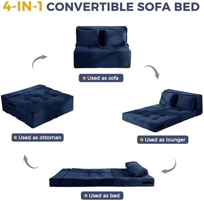 MAXYOYO Convertible Sofa Bed, Fold Out Loveseat Sleeper Sofa with Pillow, 4 in 1 Tufted Folding Couch Bed Foam Floor Couch, Lazy Chair for Living Room Bedroom Guest Room, Dark Grey