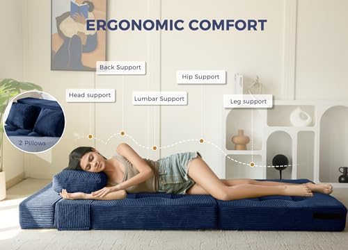 MAXYOYO Convertible Sofa Bed, Fold Out Loveseat Sleeper Sofa with Pillow, 4 in 1 Tufted Folding Couch Bed Foam Floor Couch, Lazy Chair for Living Room Bedroom Guest Room, Dark Grey