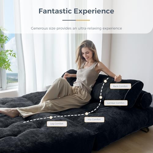 MAXYOYO Folding Sofa Bed, Convertible Sleeper Chair with Pillow Foldable Mattress with Back Support, Portable Fold Out Chair Bed Comfy Floor Sofa Lounge for Living Room Bedroom, Dark Grey, Single