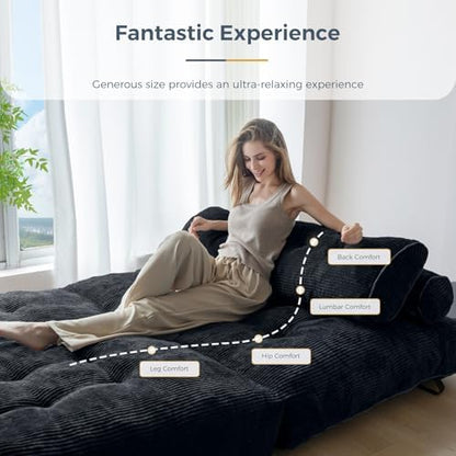 MAXYOYO Folding Sofa Bed, Convertible Sleeper Chair with Pillow Foldable Mattress with Back Support, Portable Fold Out Chair Bed Comfy Floor Sofa Lounge for Living Room Bedroom, Dark Grey, Single
