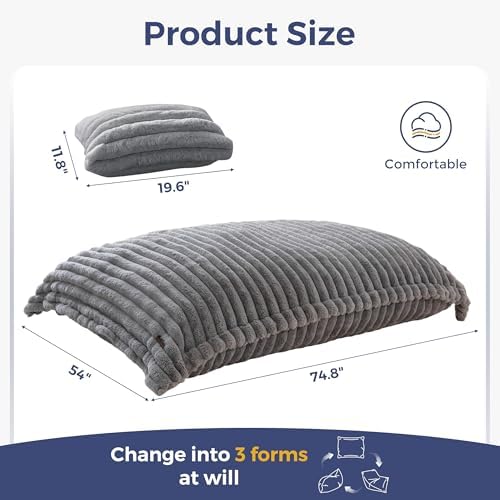 MAXYOYO Giant Bean Bag Chair with Pillow, 3 in 1 Convertible Bean Bag Chair for Adults with Removable Cover, Floor Cushion Stuffed Floor Lounger for Living Room Bedroom, Grey