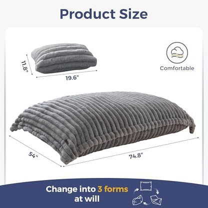 MAXYOYO Giant Bean Bag Chair with Pillow, 3 in 1 Convertible Bean Bag Chair for Adults with Removable Cover, Floor Cushion Stuffed Floor Lounger for Living Room Bedroom, Grey