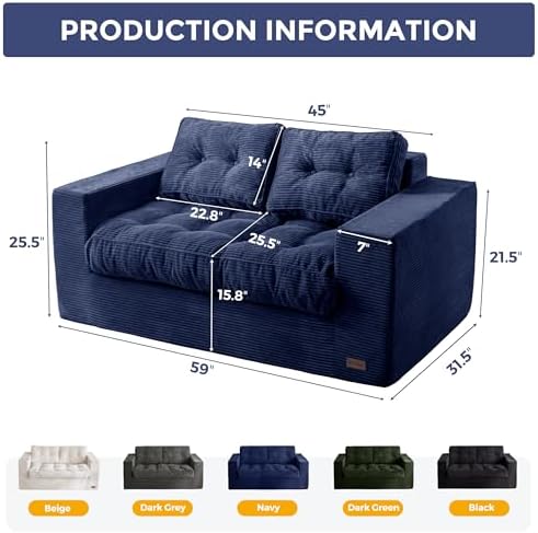 MAXYOYO Bean Bag Chair for Adults, Upholstered Floor Sofa with Armrests, Loveseat Boneless Couch with Tufted Cushion &amp; Backrest, Sofa in A Box, Large Bean Bag Couch for Bedroom Living Room, Black