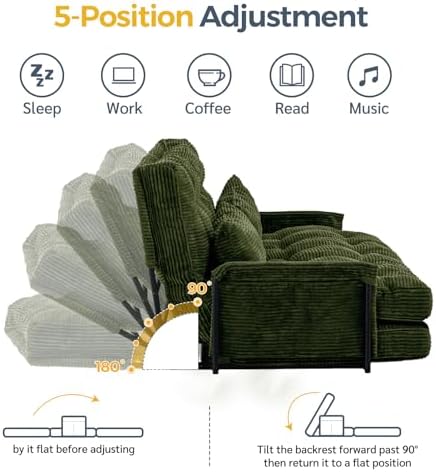 MAXYOYO Adjustable Floor Sofa Couch with Pillow, Multi-Functional Bean Bag Bed, 5-Position Foldable Lazy Sofa Sleeper Bed with Armrest, Versatile Floor Seating for Reading Gaming, Green, Single