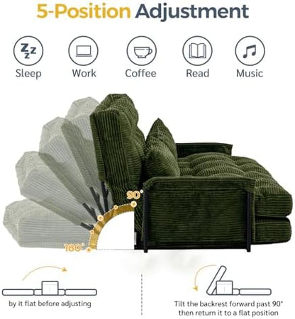 MAXYOYO Adjustable Floor Sofa Couch with Pillow, Multi-Functional Bean Bag Bed, 5-Position Foldable Lazy Sofa Sleeper Bed with Armrest, Versatile Floor Seating for Reading Gaming, Green, Single
