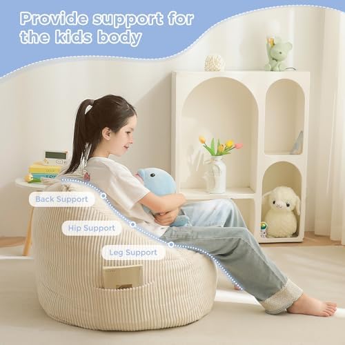 MAXYOYO Kids Bean Bag Chair, Bean Bag Couch with Handle, Comfy Toddler Chair for Boys and Girls, Accent Sofa Chair with Pocket for Gaming Reading Relaxing, Pink