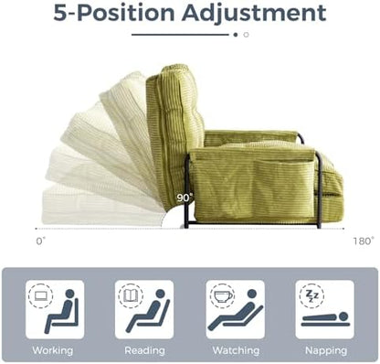 MAXYOYO Adjustable Floor Sofa Couch with Pillow, Multi-Functional Bean Bag Bed, 5-Position Foldable Lazy Sofa Sleeper Bed with Armrest, Versatile Floor Seating for Reading Gaming, Green, Single