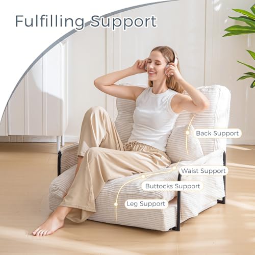 MAXYOYO Adjustable Floor Sofa Couch with Pillow, Multi-Functional Bean Bag Bed, 5-Position Foldable Lazy Sofa Sleeper Bed with Armrest, Versatile Floor Seating for Reading Gaming, Green, Single