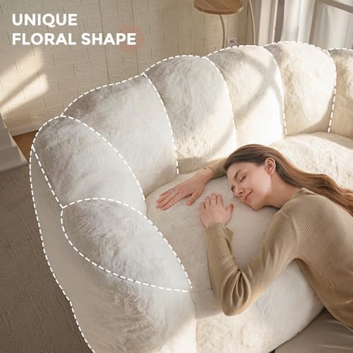 MAXYOYO Bean Bag Chair for Adults, Floral Shaped Bean Bag Sofa, Ultra Soft Faux Fur Floor Sofa, Large Reading Chair for Living Room Bedroom, Beige, Single