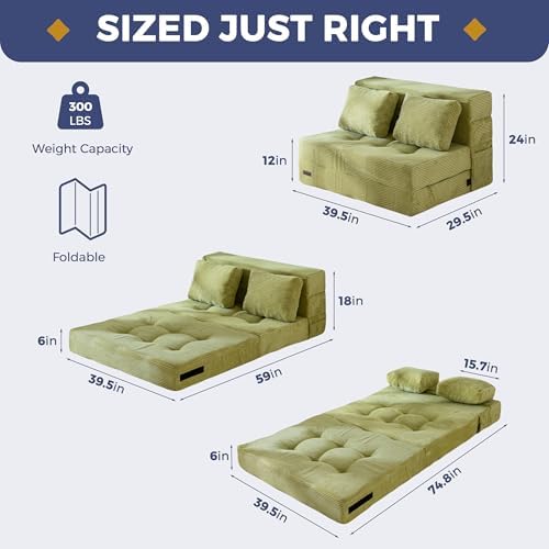 MAXYOYO Convertible Sofa Bed, Fold Out Loveseat Sleeper Sofa with Pillow, 4 in 1 Tufted Folding Couch Bed Foam Floor Couch, Lazy Chair for Living Room Bedroom Guest Room, Dark Grey