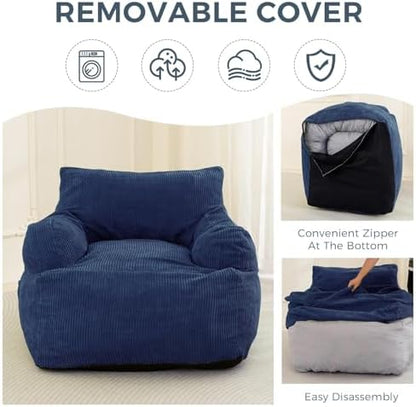 MAXYOYO Boneless Couch Sofa Chair, Stuffed Bean Bag Couch with Filler Large Living Room Bean Bag Chair for Adults, Big Lazy Sofa with Pocket Floor Chair for Gaming, Reading, Navy