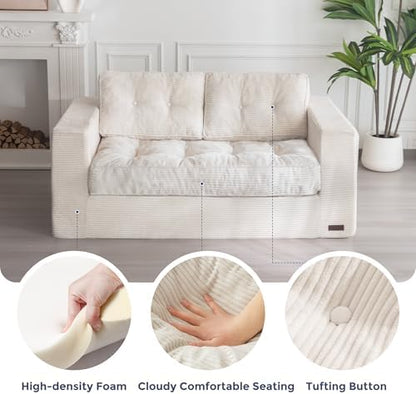 MAXYOYO Bean Bag Chair for Adults, Upholstered Floor Sofa with Armrests, Loveseat Boneless Couch with Tufted Cushion &amp; Backrest, Sofa in A Box, Large Bean Bag Couch for Bedroom Living Room, Dark Grey