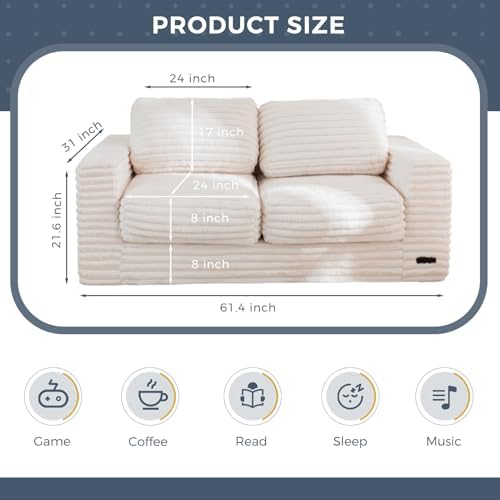 MAXYOYO Giant Bean Bag Chair for Adults, Upholstered Loveseat Floor Sofa with Pillows and Armrests, Large Bean Bag Sofa Plush Chair Bean Bag Couch for Bedroom Living Room, Grey