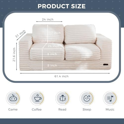 MAXYOYO Giant Bean Bag Chair for Adults, Upholstered Loveseat Floor Sofa with Pillows and Armrests, Large Bean Bag Sofa Plush Chair Bean Bag Couch for Bedroom Living Room, Grey