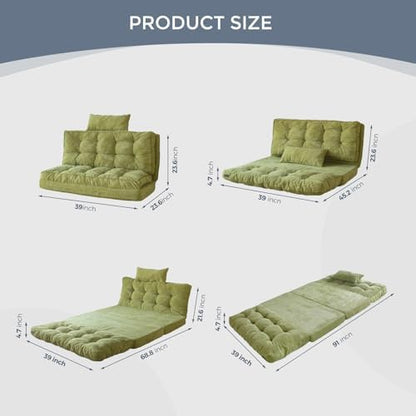 MAXYOYO Bean Bag Bed Tufted Folding Sofa Bed with Pillows, Extra Thick and Long Floor Mattress for Adults, Single Couch Bed for Bedroom Living Room, Beige, 30x91 Inch