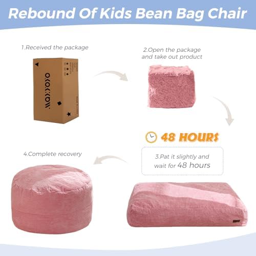 MAXYOYO Bean Bag Chair Bed for Kids, Convertible Bean Bag Folds from Lazy Chair to Floor Mattress Bed, Machine Washable Corded Fabric, Stuffed Floor Sofa Couch for Boys and Girls, Dark Grey