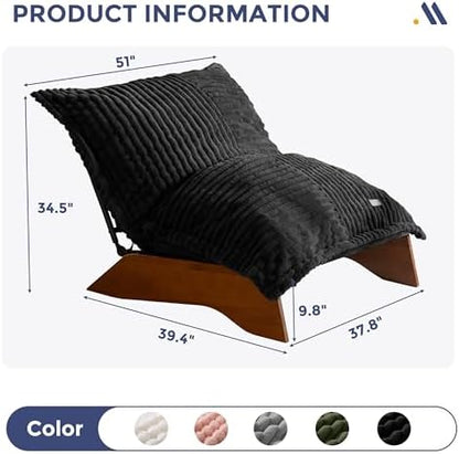 MAXYOYO Adjustable Living Room Chair, 3-Position Bean Bag Chair with Removable Cover, Upholstered Accent Chair with Frame, Soft Reclining Lounge for Bedroom, Apartment, Office, Beige