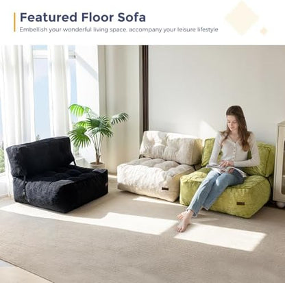 MAXYOYO Adjustable Floor Sofa Couch with Pillow, Multi-Functional Bean Bag Bed, 5-Position Foldable Lazy Sofa Sleeper Bed with Armrest, Versatile Floor Seating for Reading Gaming, Green, Single