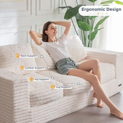 MAXYOYO Giant Bean Bag Chair for Adults, Upholstered Loveseat Floor Sofa with Pillows and Armrests, Large Bean Bag Sofa Plush Chair Bean Bag Couch for Bedroom Living Room, Grey