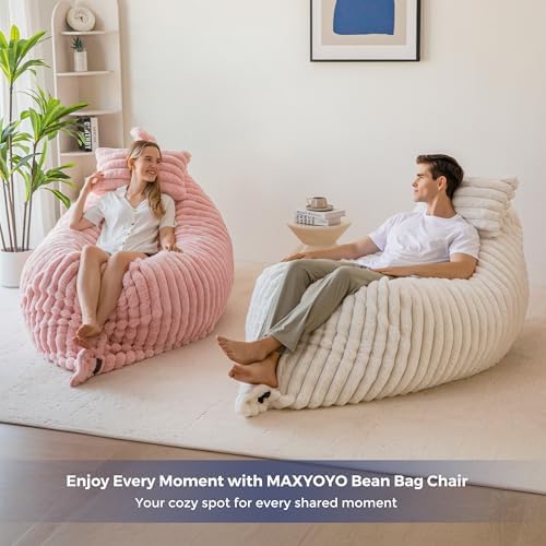 MAXYOYO Giant Bean Bag Chair with Pillow, 3 in 1 Convertible Bean Bag Chair for Adults with Removable Cover, Floor Cushion Stuffed Floor Lounger for Living Room Bedroom, Grey