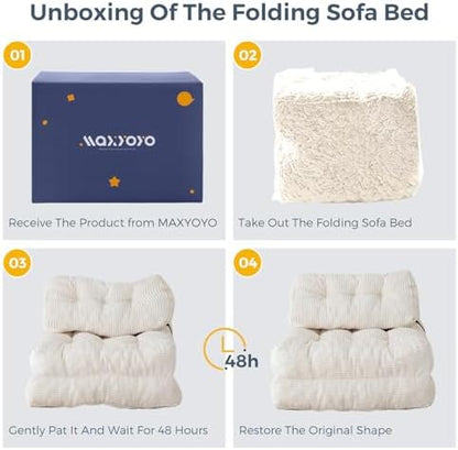 MAXYOYO Folding Sofa Bed, Convertible Sleeper Chair with Pillow Foldable Mattress with Back Support, Portable Fold Out Chair Bed Comfy Floor Sofa Lounge for Living Room Bedroom, Dark Grey, Single
